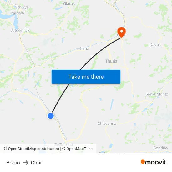 Bodio to Chur map
