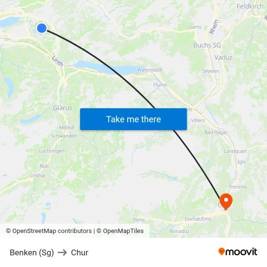 Benken (Sg) to Chur map