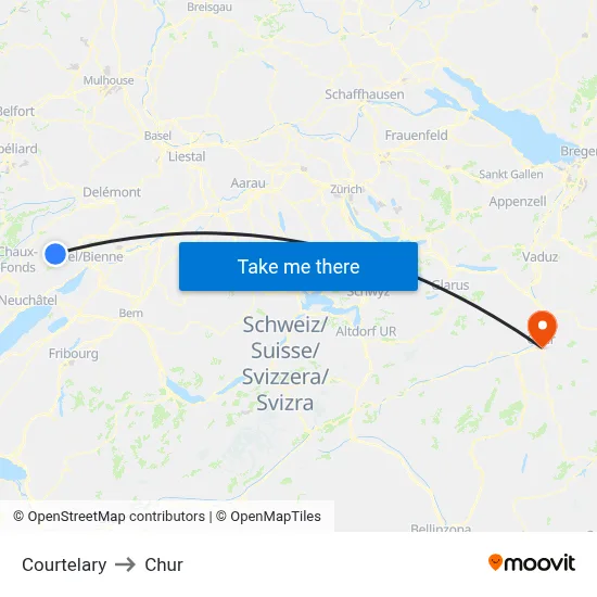 Courtelary to Chur map
