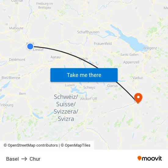 Basel to Chur map