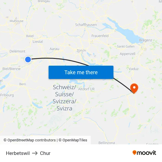 Herbetswil to Chur map