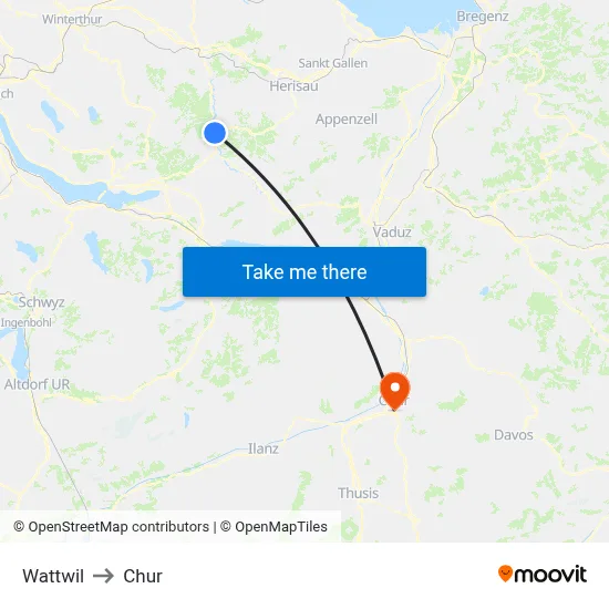 Wattwil to Chur map