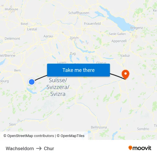 Wachseldorn to Chur map