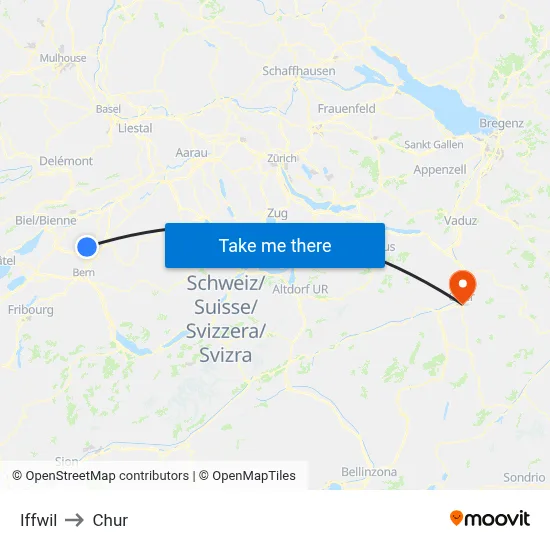Iffwil to Chur map