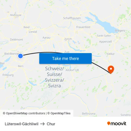 Lüterswil-Gächliwil to Chur map