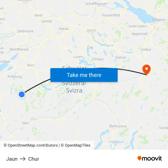Jaun to Chur map