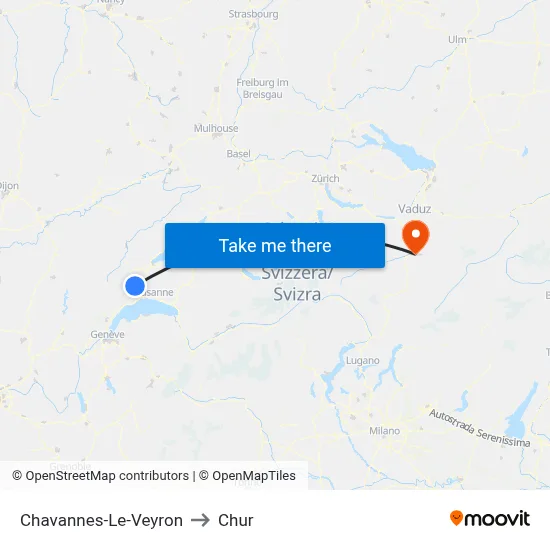 Chavannes-Le-Veyron to Chur map