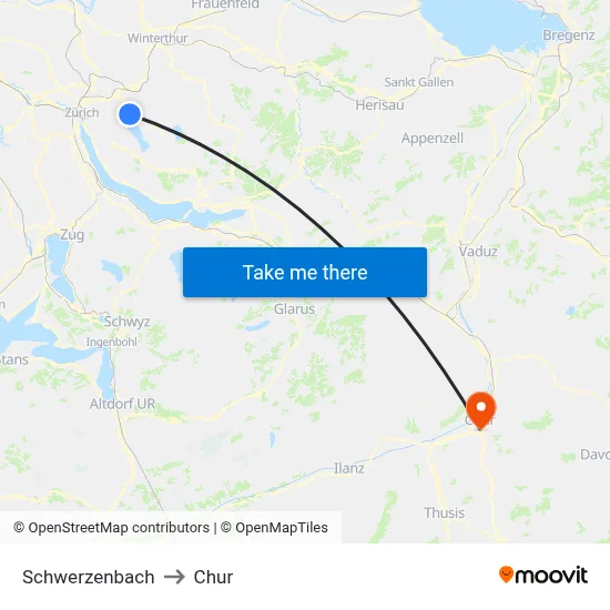 Schwerzenbach to Chur map