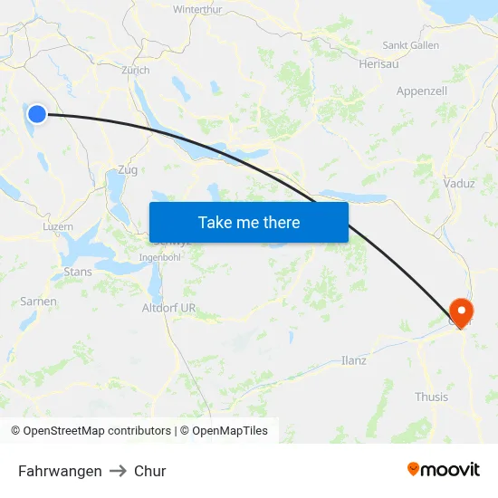 Fahrwangen to Chur map