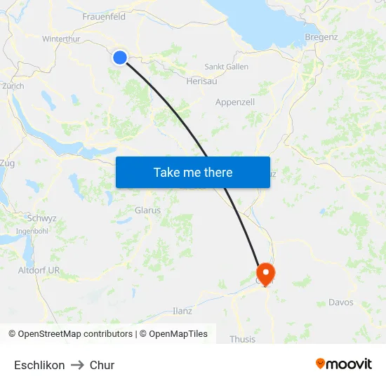 Eschlikon to Chur map