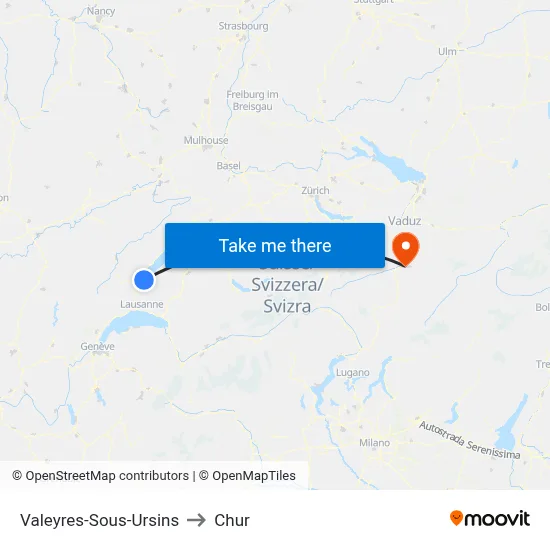 Valeyres-Sous-Ursins to Chur map