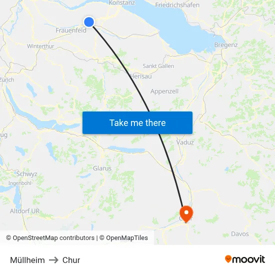 Müllheim to Chur map