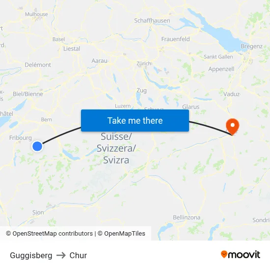 Guggisberg to Chur map