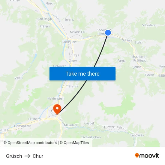 Grüsch to Chur map
