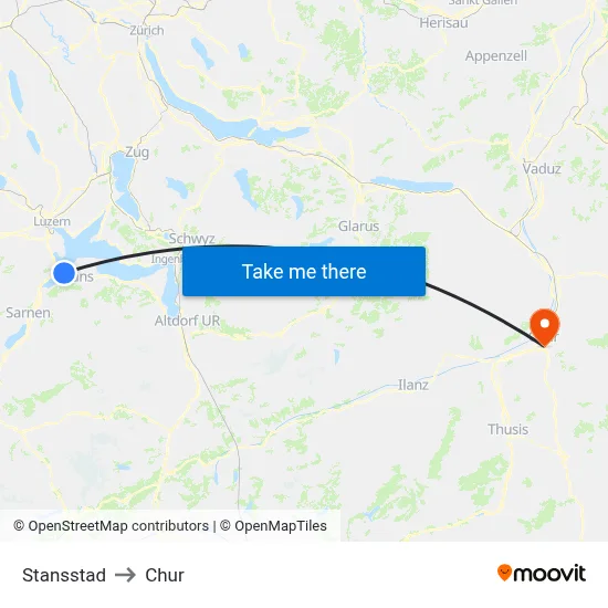 Stansstad to Chur map