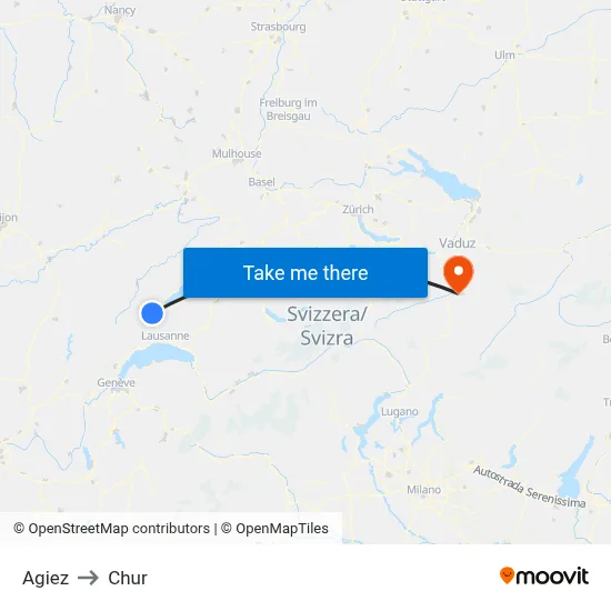 Agiez to Chur map