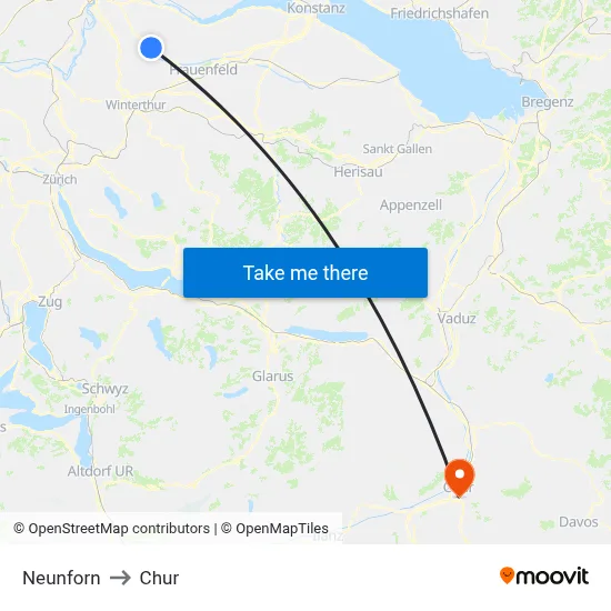 Neunforn to Chur map
