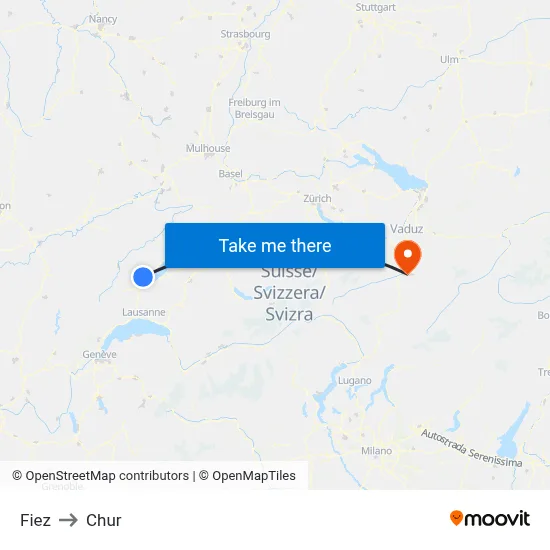 Fiez to Chur map