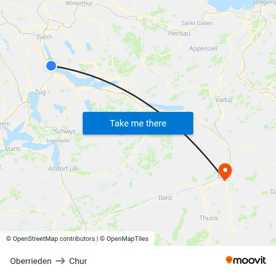 Oberrieden to Chur map