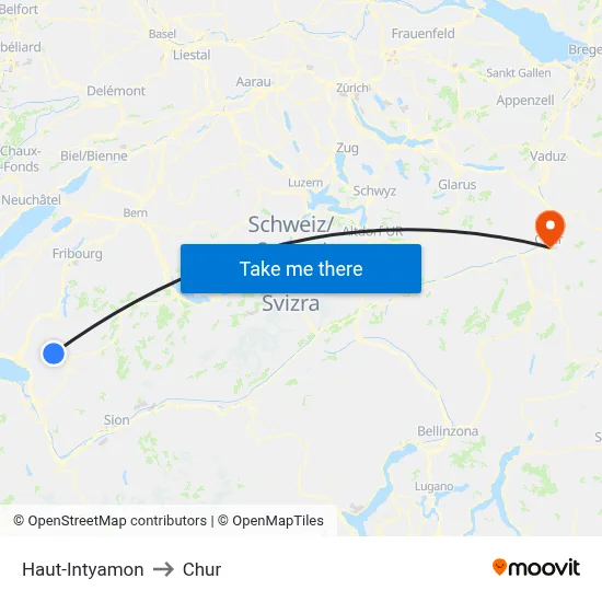 Haut-Intyamon to Chur map