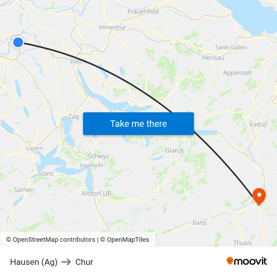 Hausen (Ag) to Chur map