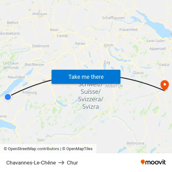 Chavannes-Le-Chêne to Chur map
