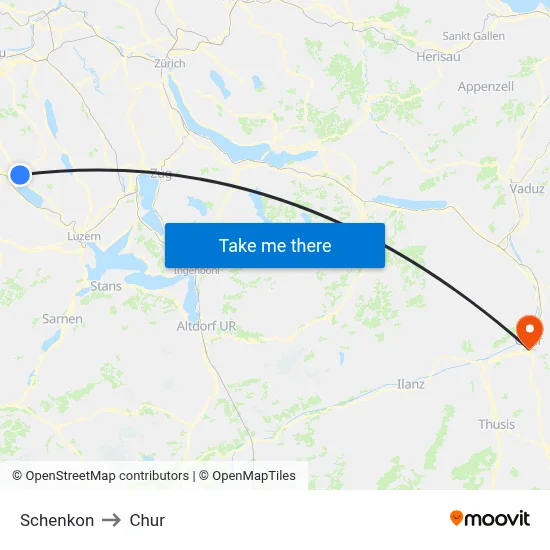 Schenkon to Chur map