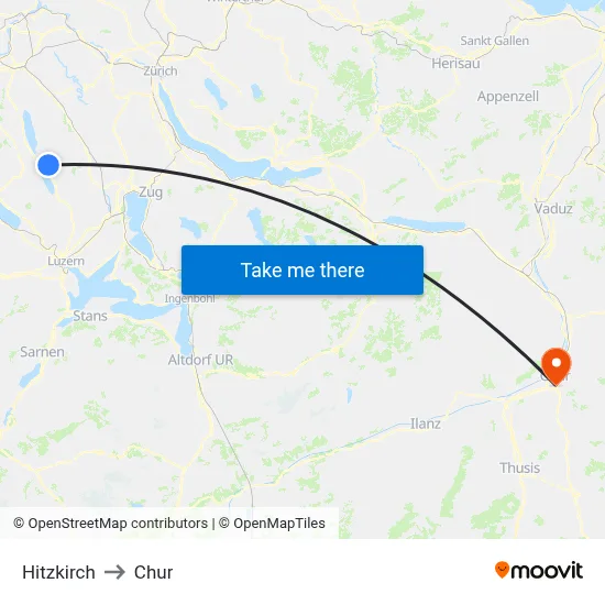 Hitzkirch to Chur map
