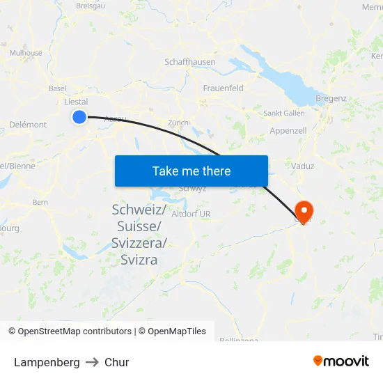 Lampenberg to Chur map