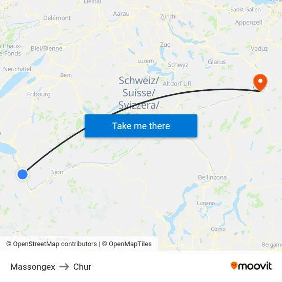 Massongex to Chur map