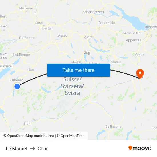 Le Mouret to Chur map