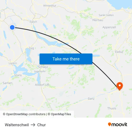 Waltenschwil to Chur map