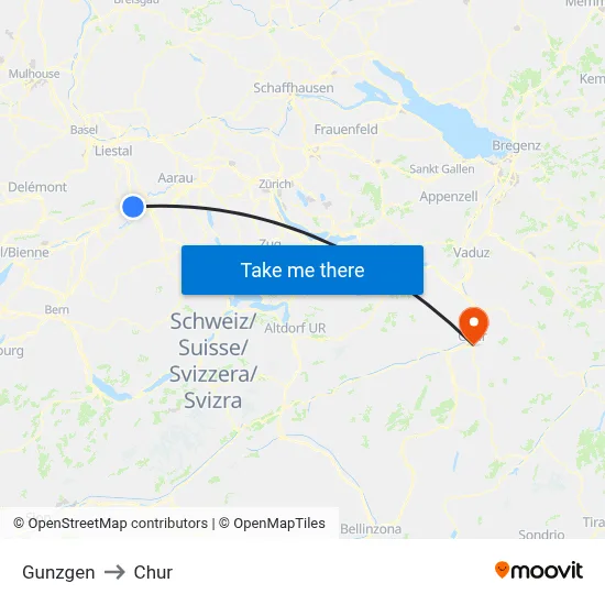 Gunzgen to Chur map