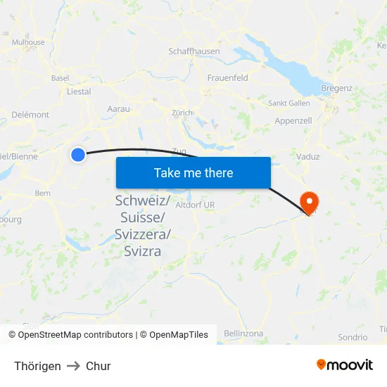 Thörigen to Chur map