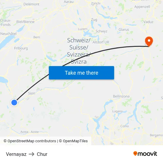 Vernayaz to Chur map