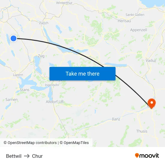 Bettwil to Chur map