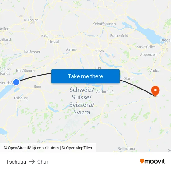 Tschugg to Chur map
