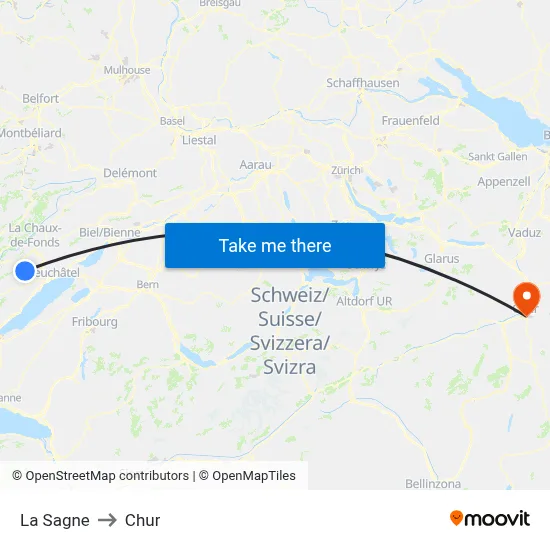 La Sagne to Chur map