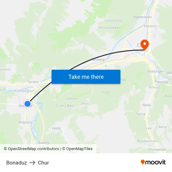 Bonaduz to Chur map