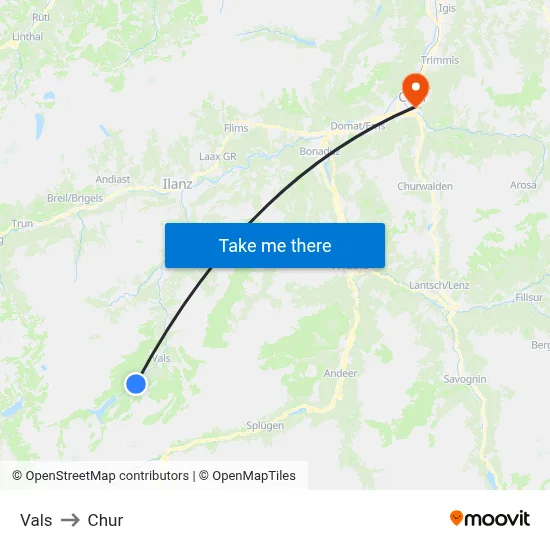 Vals to Chur map