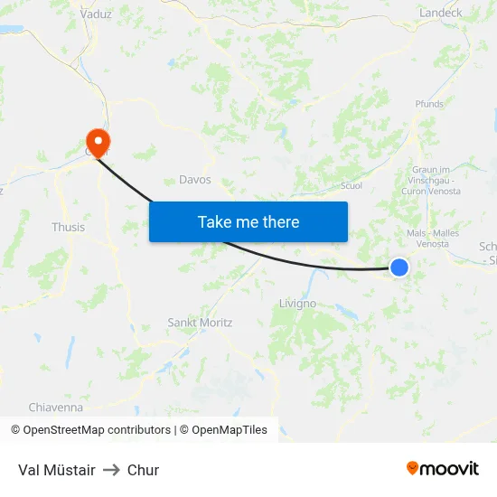 Val Müstair to Chur map