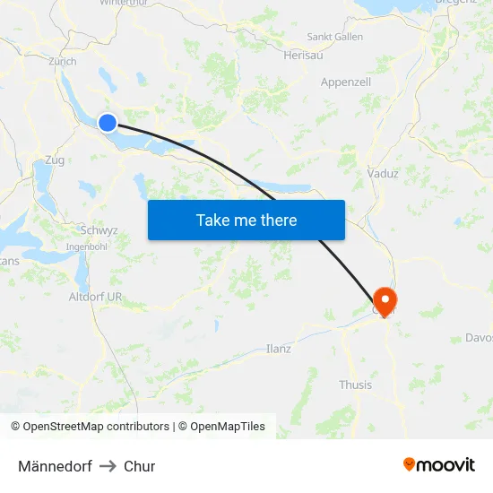 Männedorf to Chur map