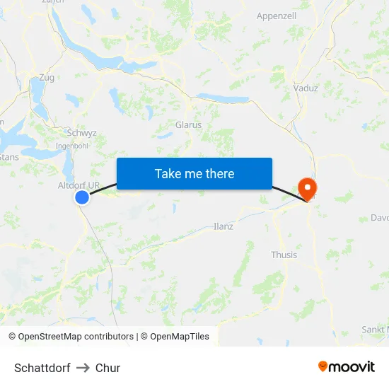 Schattdorf to Chur map