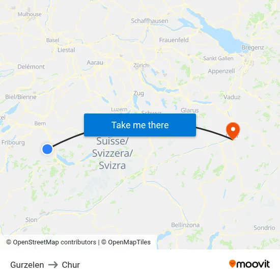 Gurzelen to Chur map