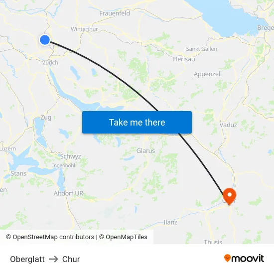 Oberglatt to Chur map