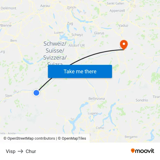 Visp to Chur map
