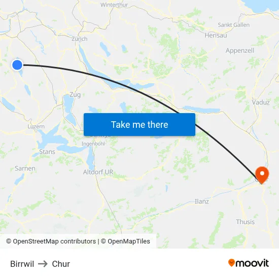 Birrwil to Chur map