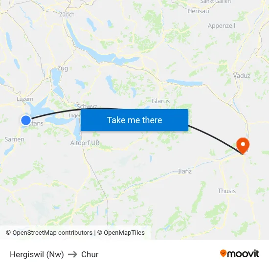 Hergiswil (Nw) to Chur map