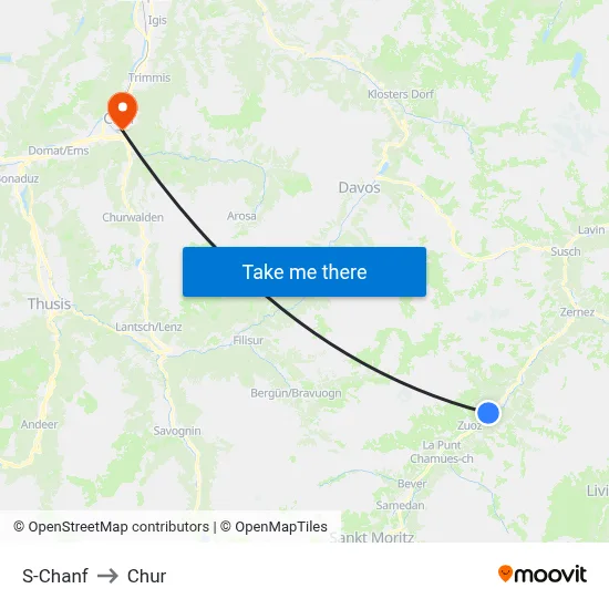 S-Chanf to Chur map