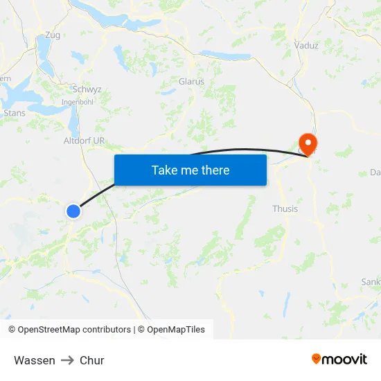 Wassen to Chur map